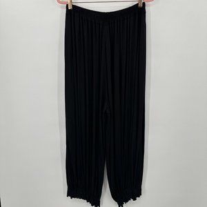 Kedem Sasson Solid Black Elastic Waistband‎ Ruffle Hem Wide Leg Pants One Size